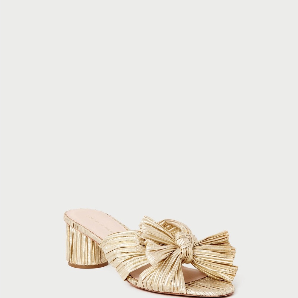 Loeffler Randall Metallic Gold Bow Mules